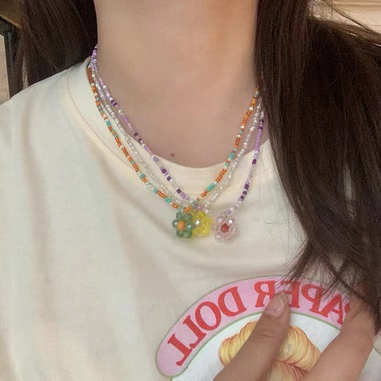 Summer Beaded Flower Female Niche Advanced Design Sense Clavicle Chain Necklaces