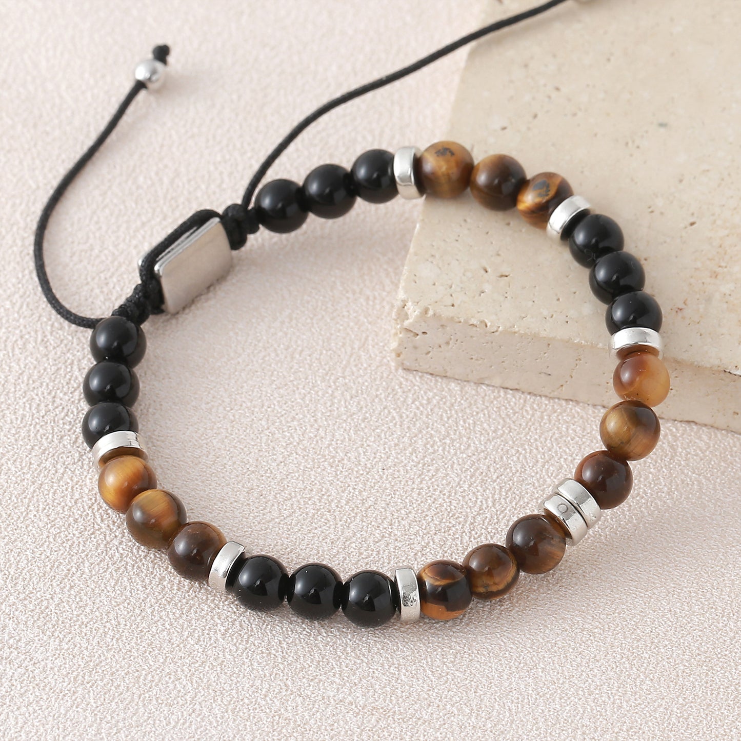 Men's Stone Tigereye Map Volcanic Rock Mixed Bracelet