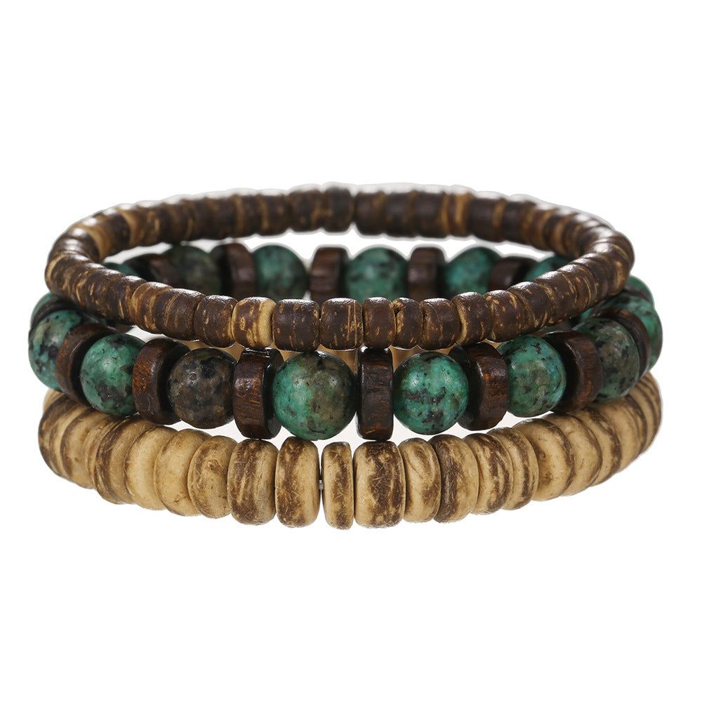 Natural Stone Wood Piece Coconut Shell Stretch Beaded Suit Bracelets