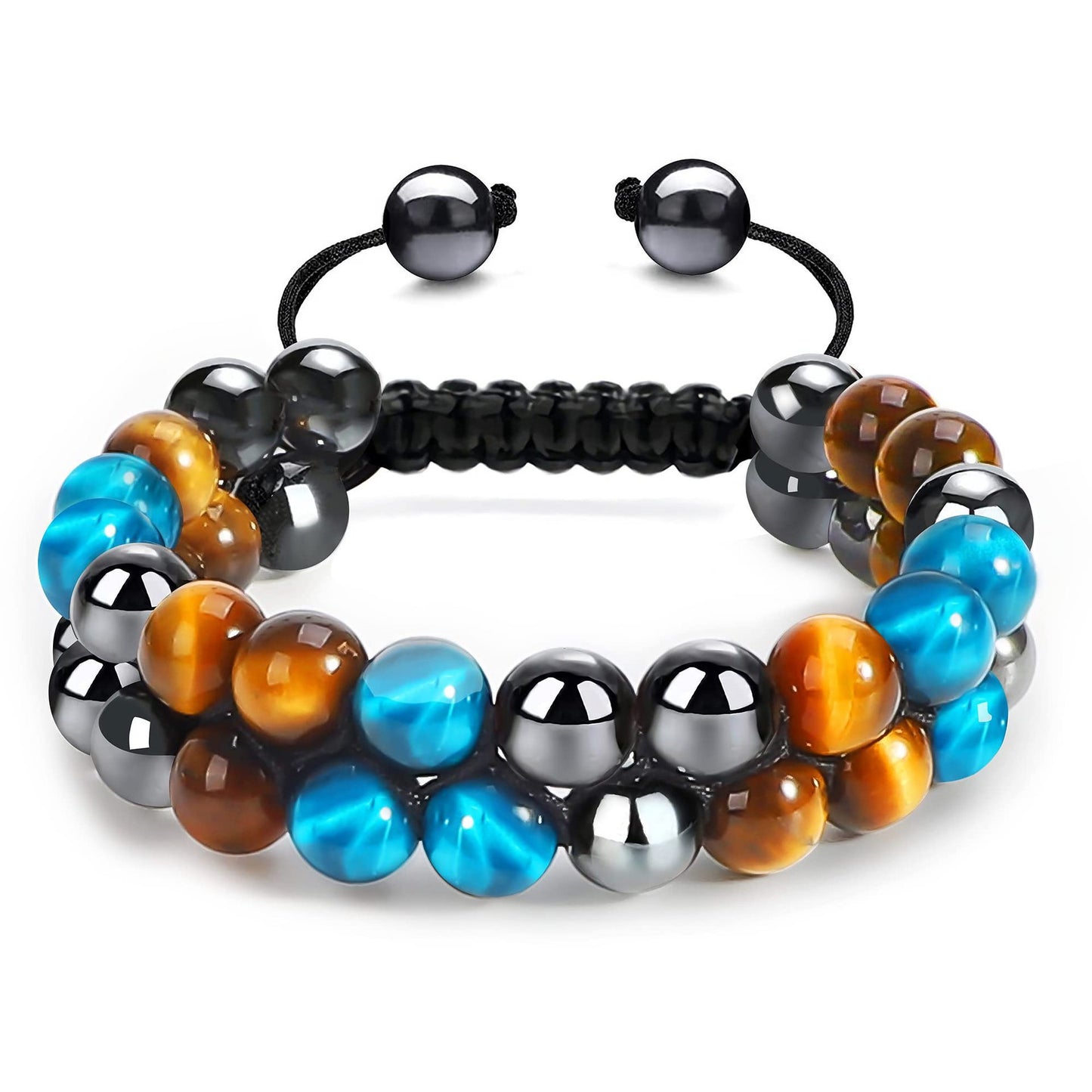 Women's & Men's Cat's Eye Green Pine Red Pattern Black Silk Phantom Natural Bracelet