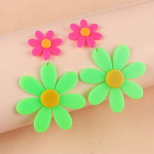 Women's Fluorescent Color Stitching Sunflower Acrylic Exaggerated Earrings