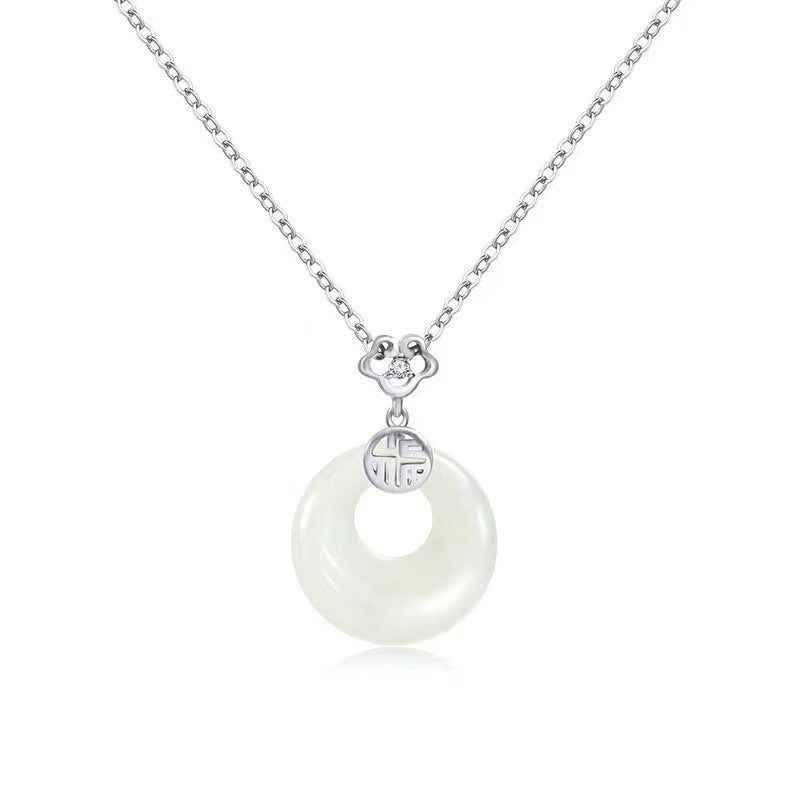 Fade Chinese Style Lucky String With Beads Lady Jade Peace Necklace