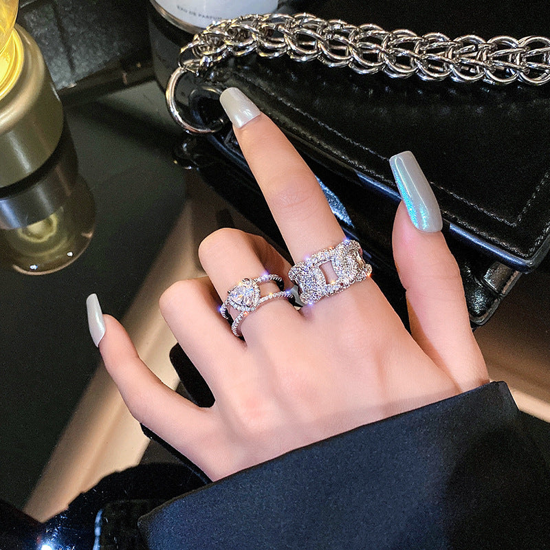 Heart-shaped Female Personality Stylish Opening Light Luxury Rings