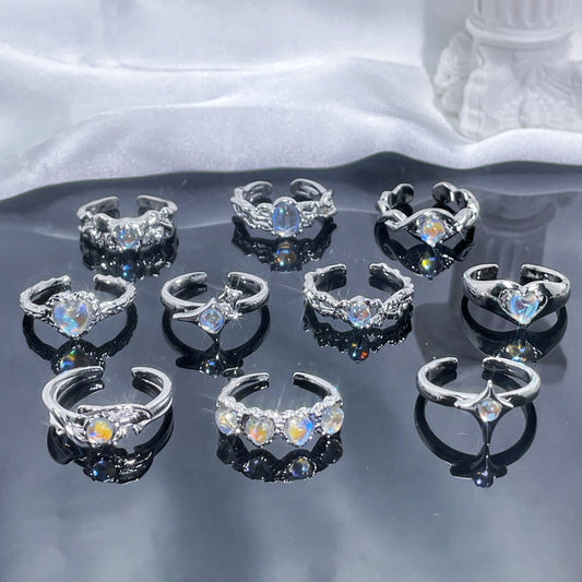 Personalized Texture Moonstone Open Female Cold Rings