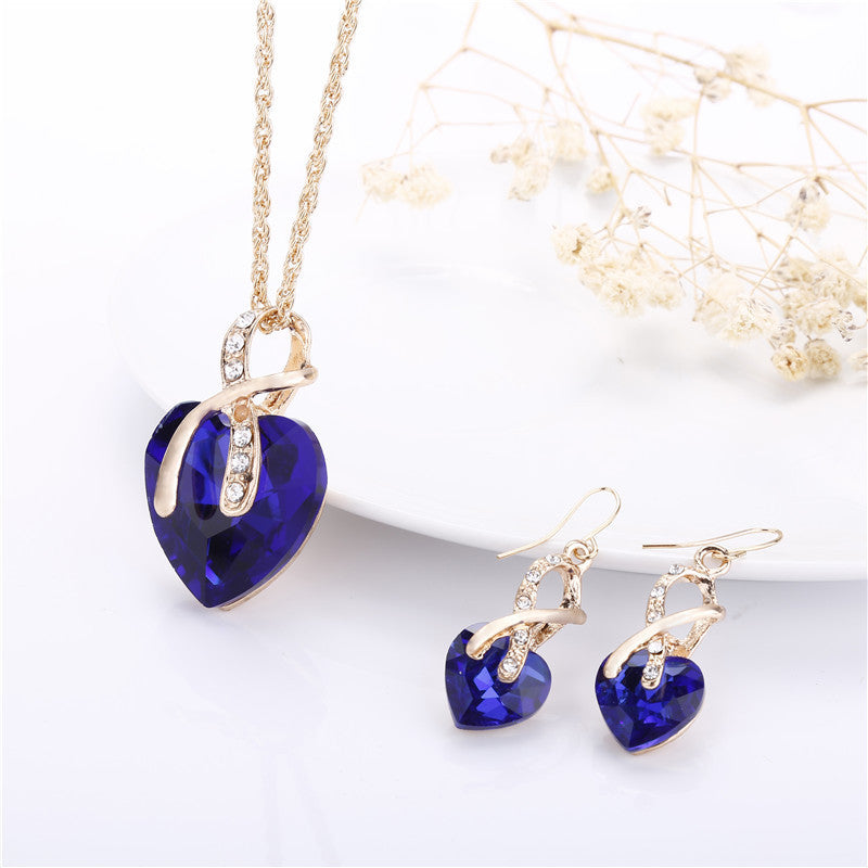 Women's Wedding Heart Shaped Love Crystal Glass Jewelry Set