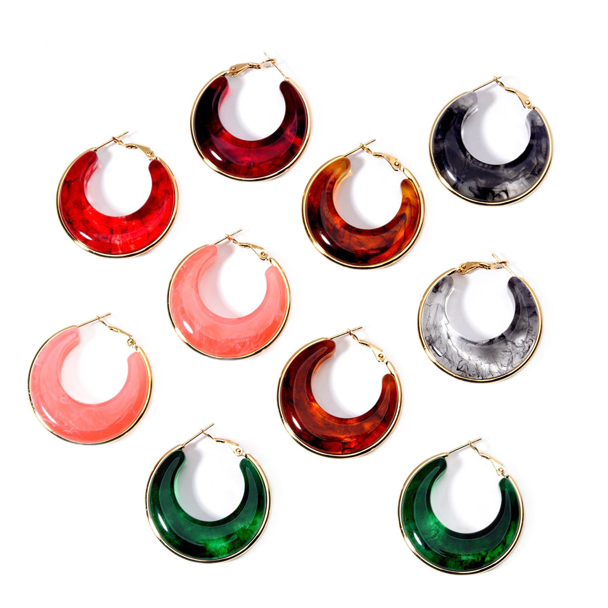 Gradient Color Retro Style Temperament Shaped Resin Eardrop Stainless Steel Earrings