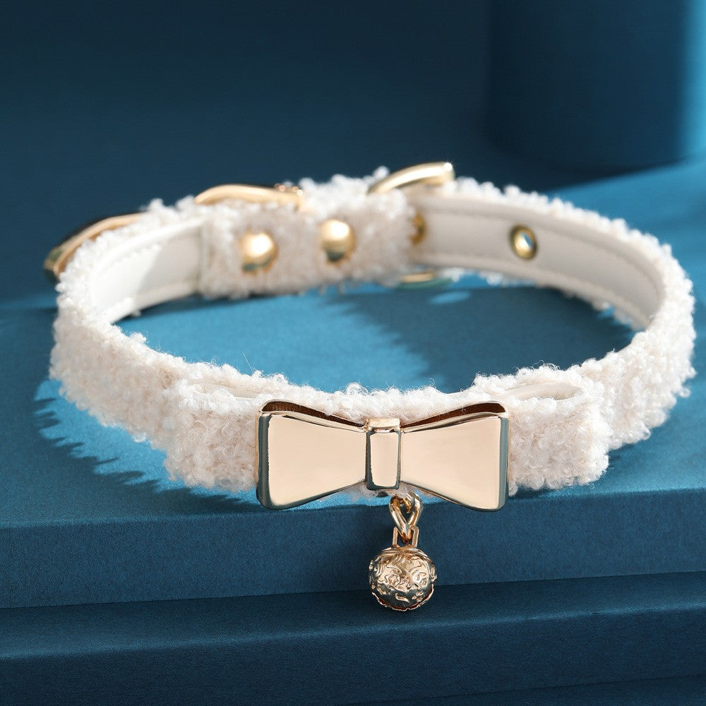 Cream Veet Cute Bow Bell Milk Tea Collar