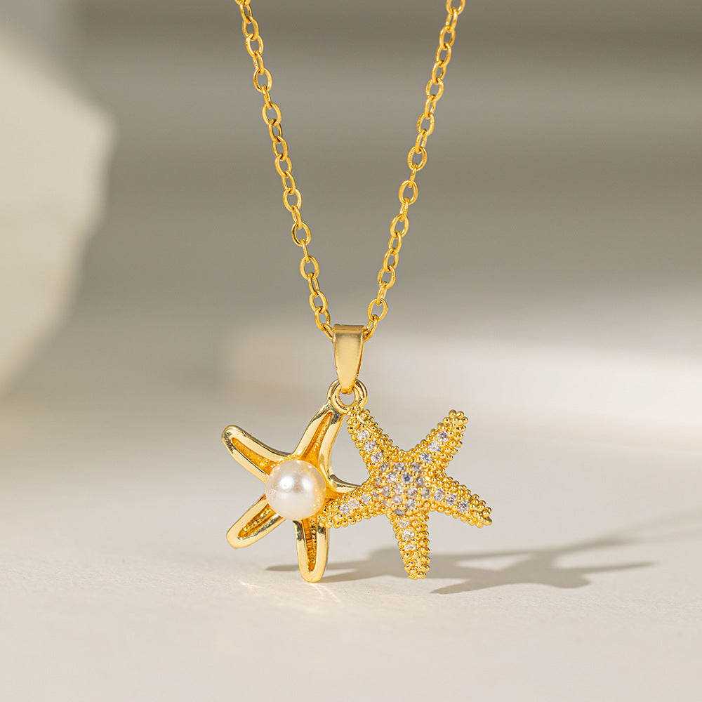 Blue Diamond Starfish Summer Beach Ocean Style Necklaces