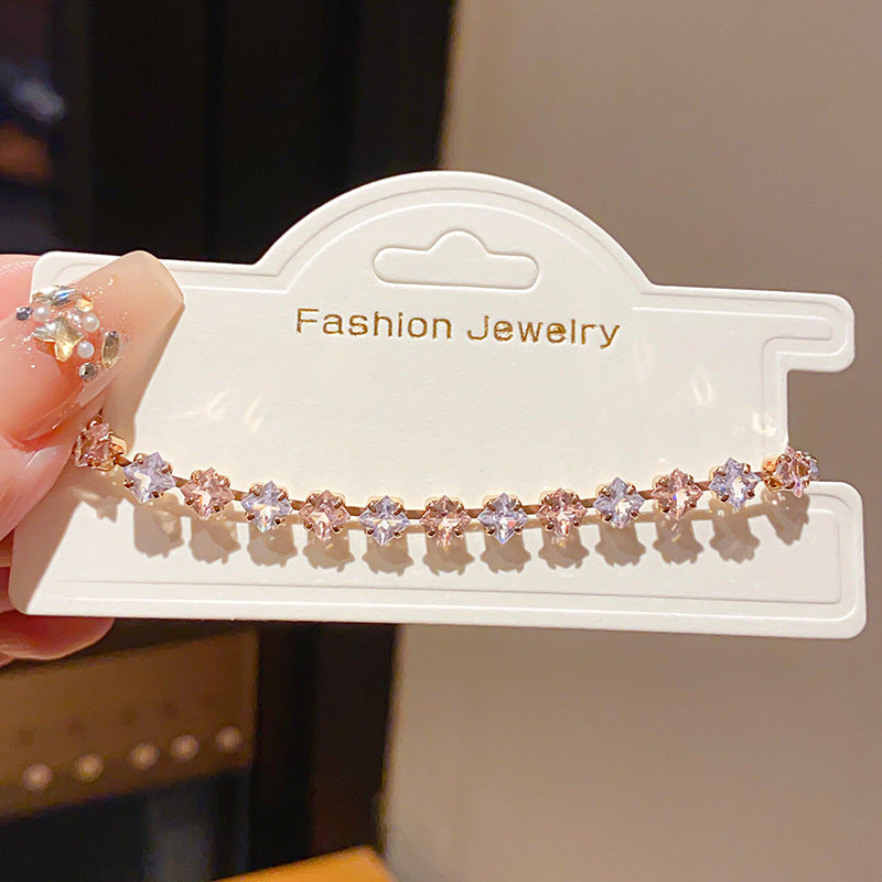 Women's French Entry Lux Zircon Square Stitching Buckle Exquisite Retro Easy Bracelets