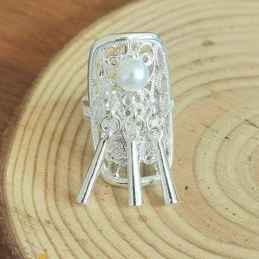 National Fashion Ancient Style Butterfly Flower Pearl Rings