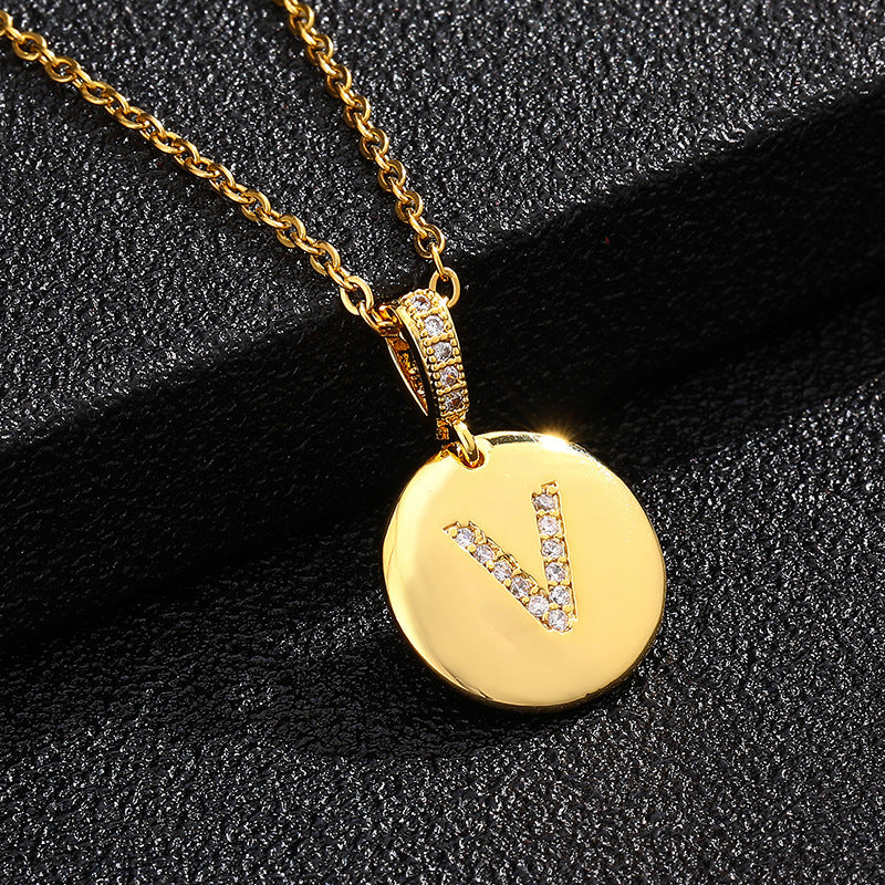 Women's Letter Fashionable English Copper Inlaid Zircon Small Necklaces