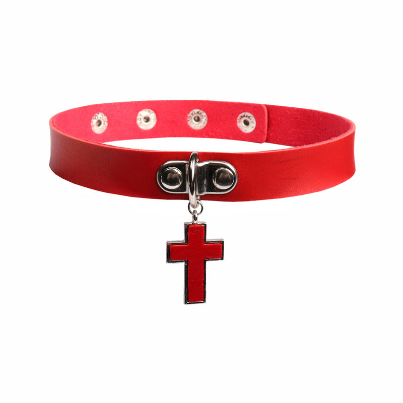 Gothic Leather Punk Cross Clavicle Chain Collar
