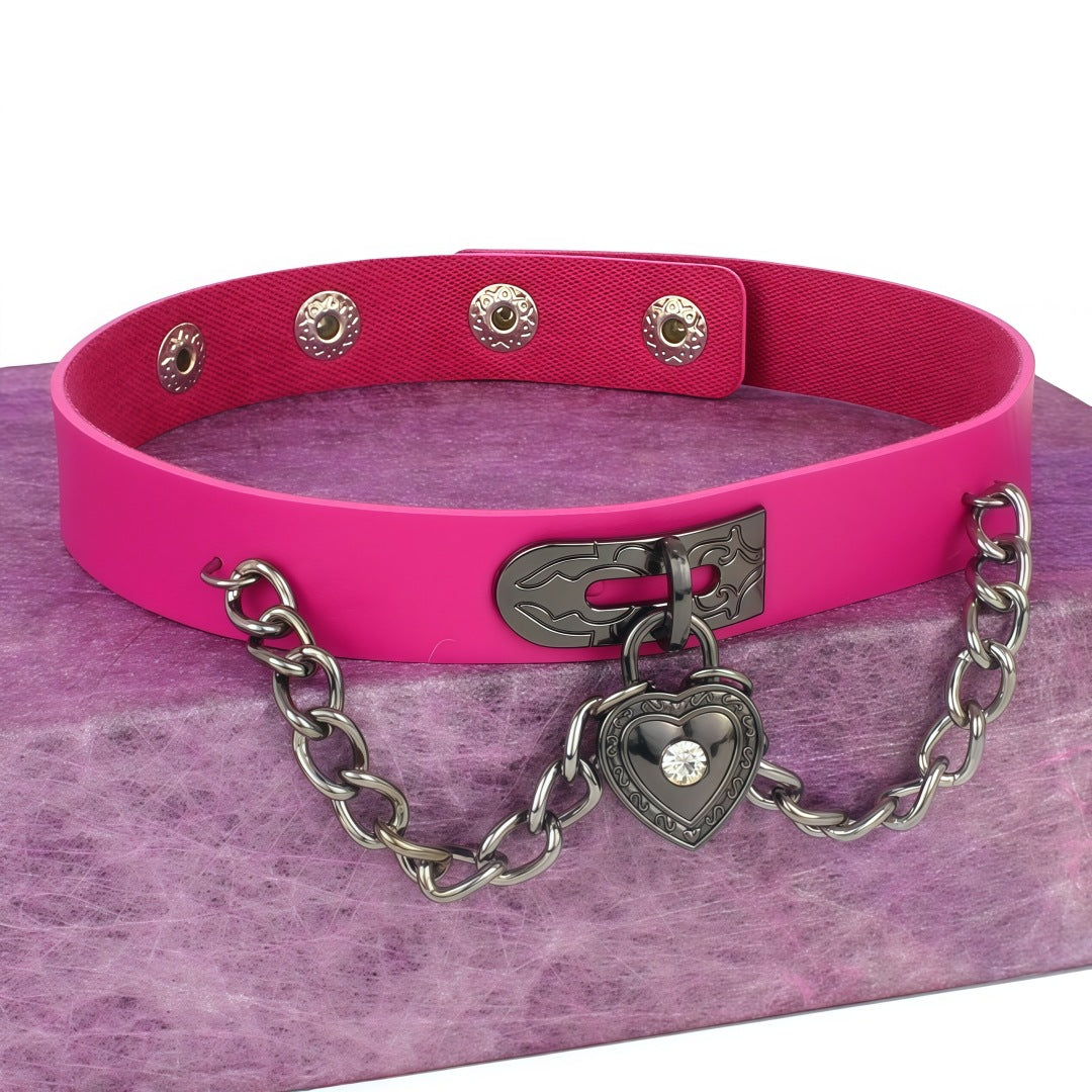 Leather Love Male Girlfriends Wang Punk Style Heart-shaped Lock Necklet Necklace