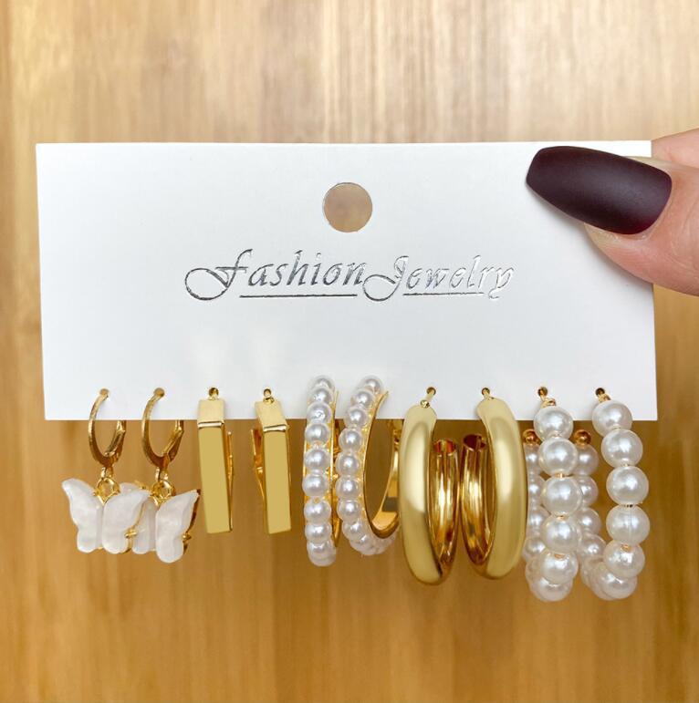 Creative Simple Acrylic Alloy Metal Pearl Stud Earrings