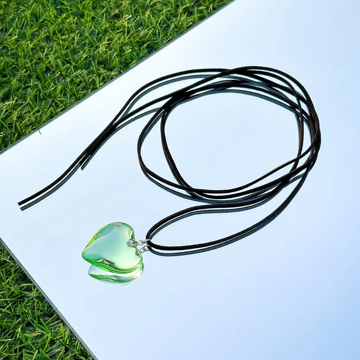 Red Glass Large Love Crystal Korean Style Personalized Necklace