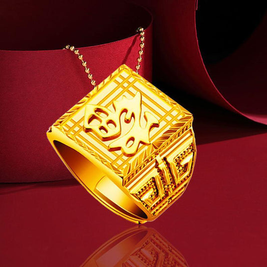 Men's Sand Blonde Wealth Luck Gold Trendy Satine Domineering Ring