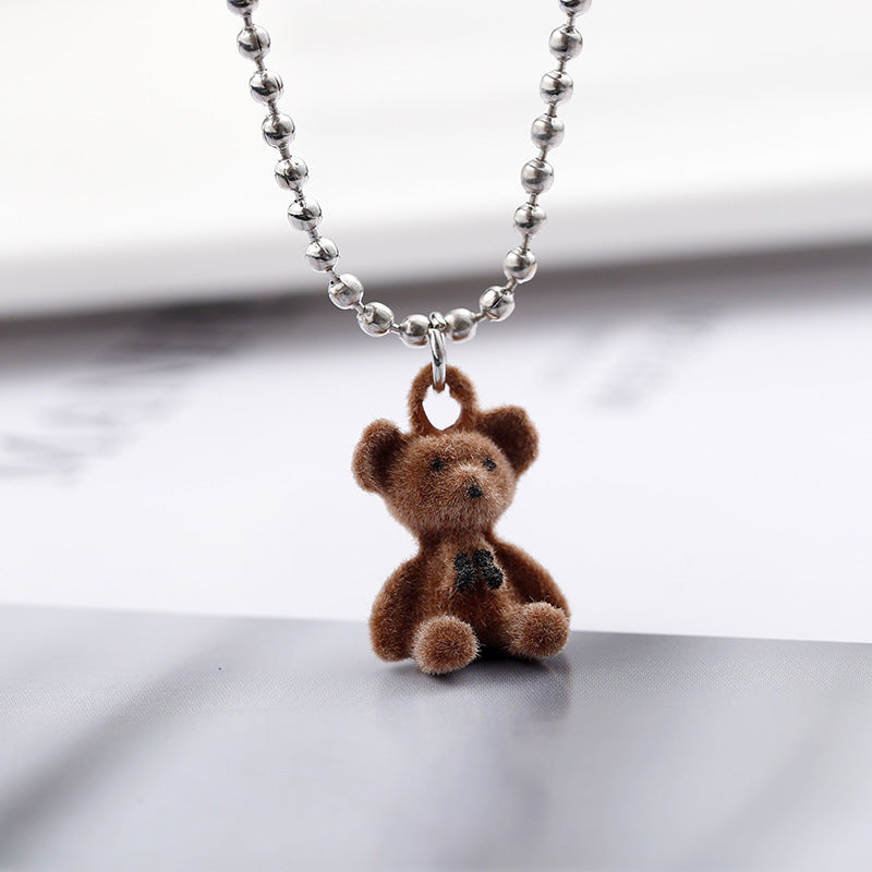 Women's Plush Bear Sweater Chain Long Clavicle Necklaces