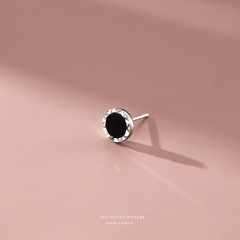 Men's & Women's Black Agate Inlaid Sier Simple Cut Rings