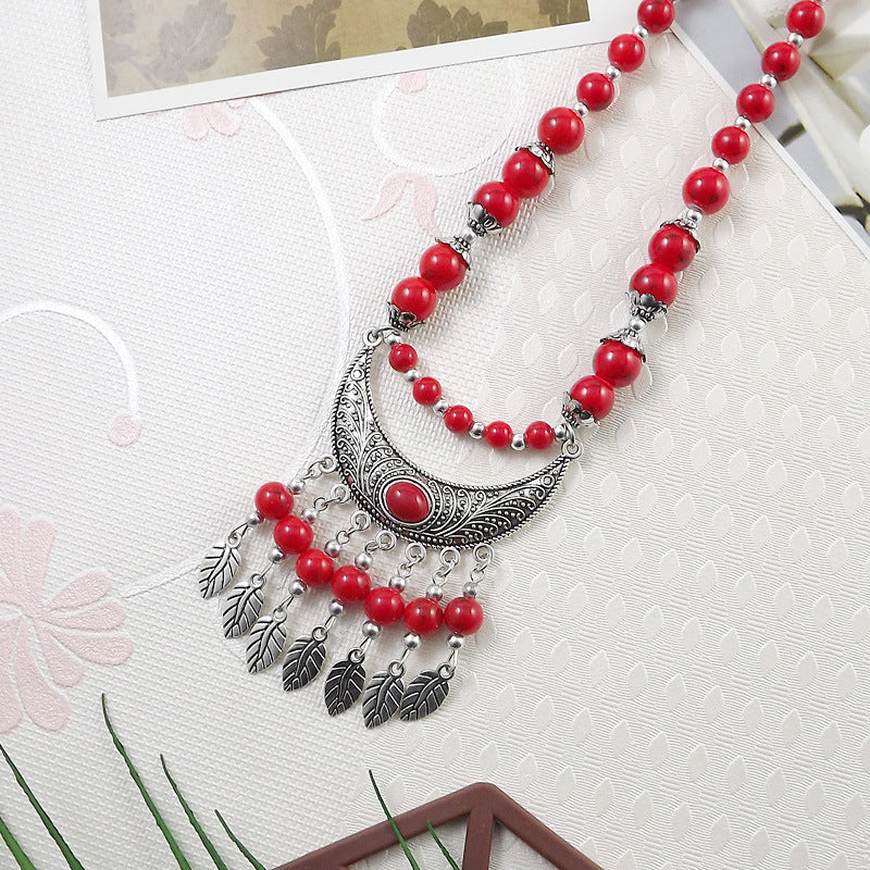 Ethnic Tibetan Colorful Beads Female Phoenix Necklace
