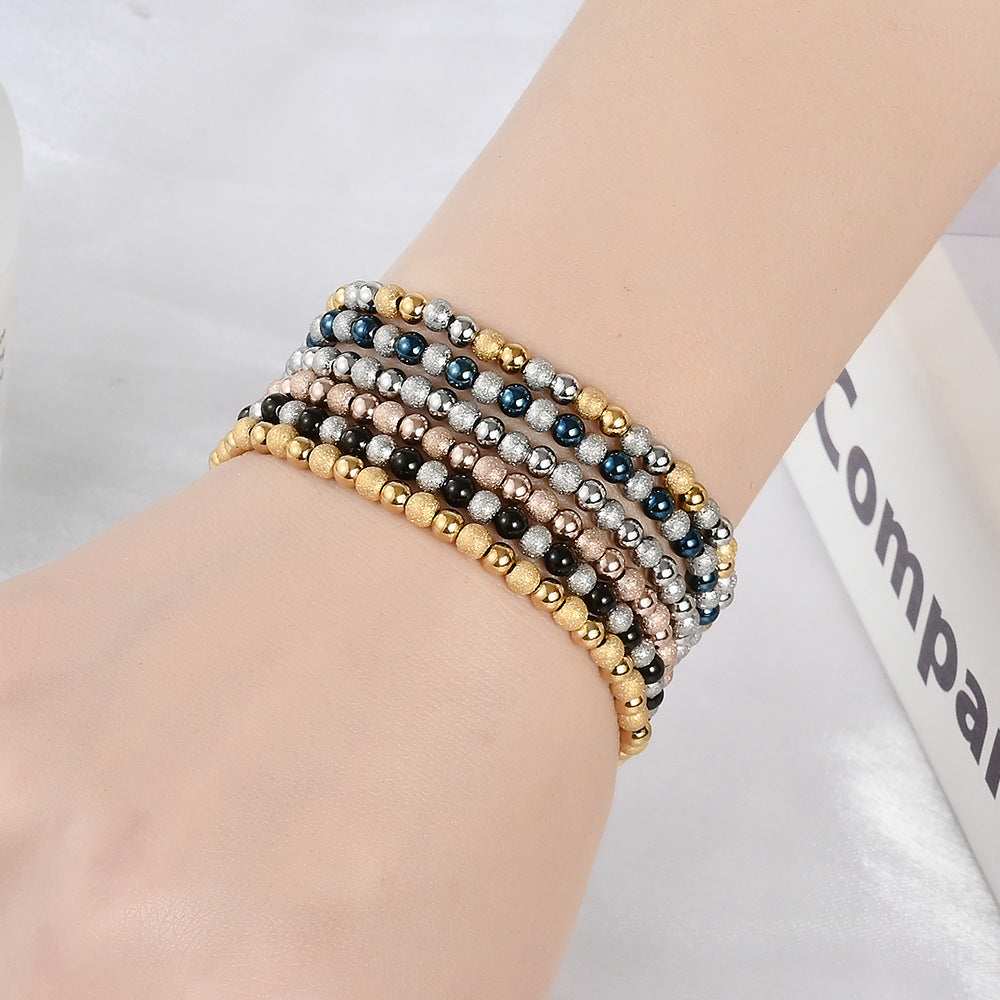 Sand Shiny Mixed Colored Golden Ball Waterproof Colorfast Stainless Steel Bracelet