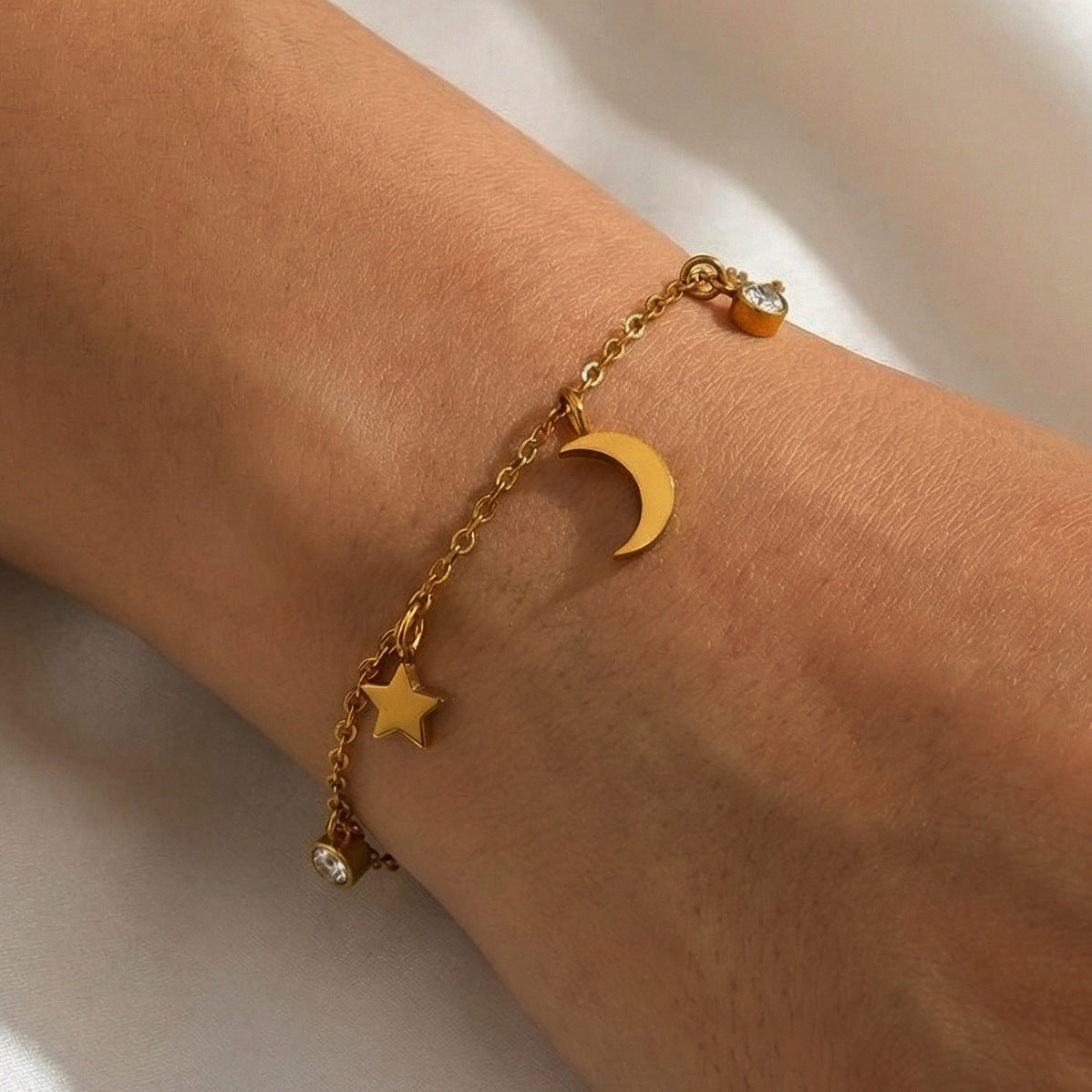 Moon Star With Diamond Gold Titanium Steel Fashion Personality Female Bracelets
