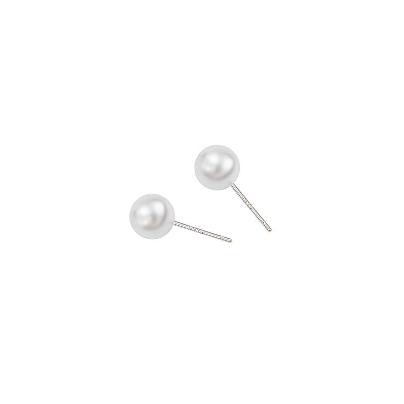 Women's Korean Simple Temperamental Sier Needle Round Pearl For Earrings