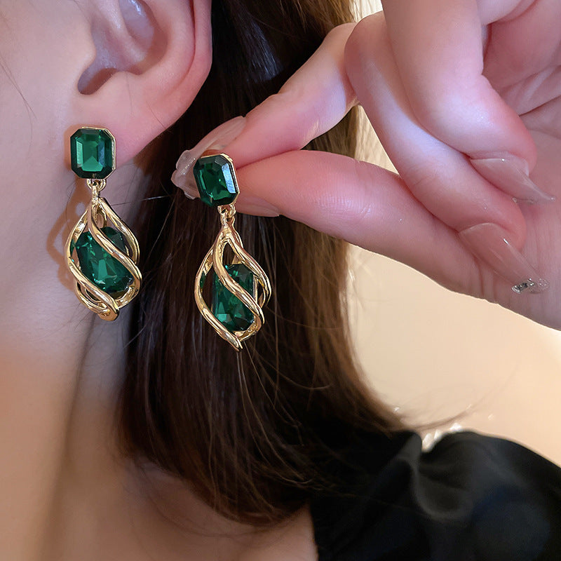Needle Vintage Emerald Rhinestone Fashion Special Interest Light Earrings