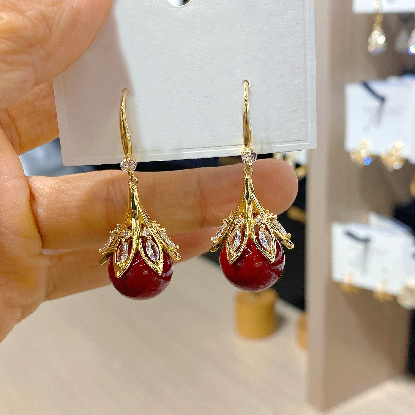 Trendy Red Bulb Light Luxury Refined Grace Festive Design Earrings