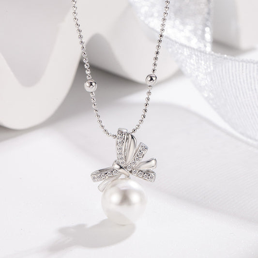 Women's Ribbon Bow Pearl Classic Sier High-grade Clavicle Necklaces