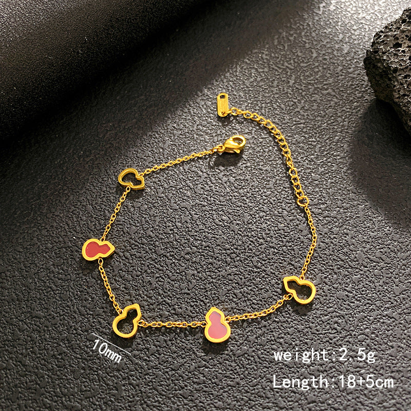 Three-color Hollow Gourd Female Fashion Titanium Steel Design Sense Simple Bracelet