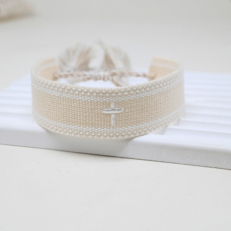 Embroidery Letter Cross Woven Bohemian Ethnic Style Bracelet