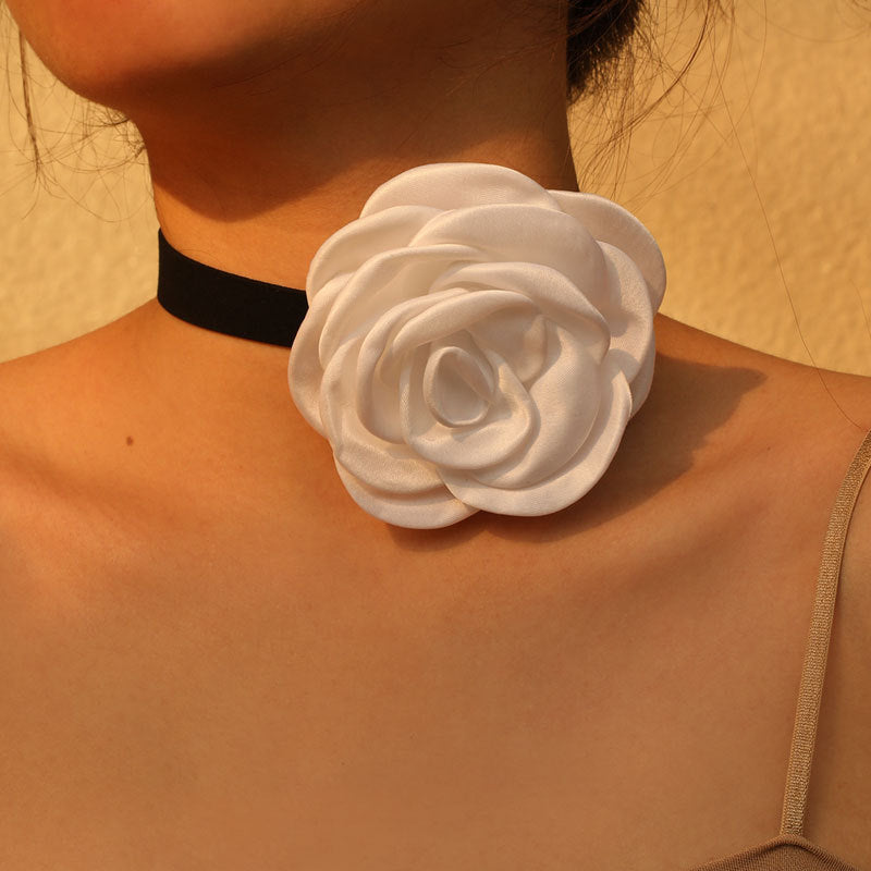 Women's Korean Style Handmade Fabric Flower Strap Necklaces