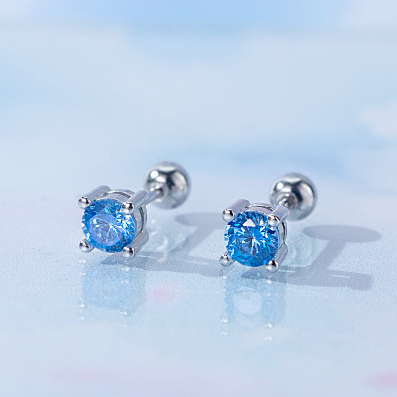 Women's Korean Style Simple Sier Square Zircon Earrings