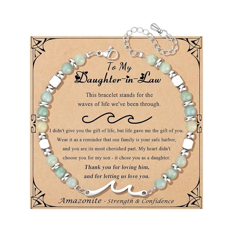 Women's Natural Stone Beaded Cross Lobster Buckle Adjustable Band Bracelet