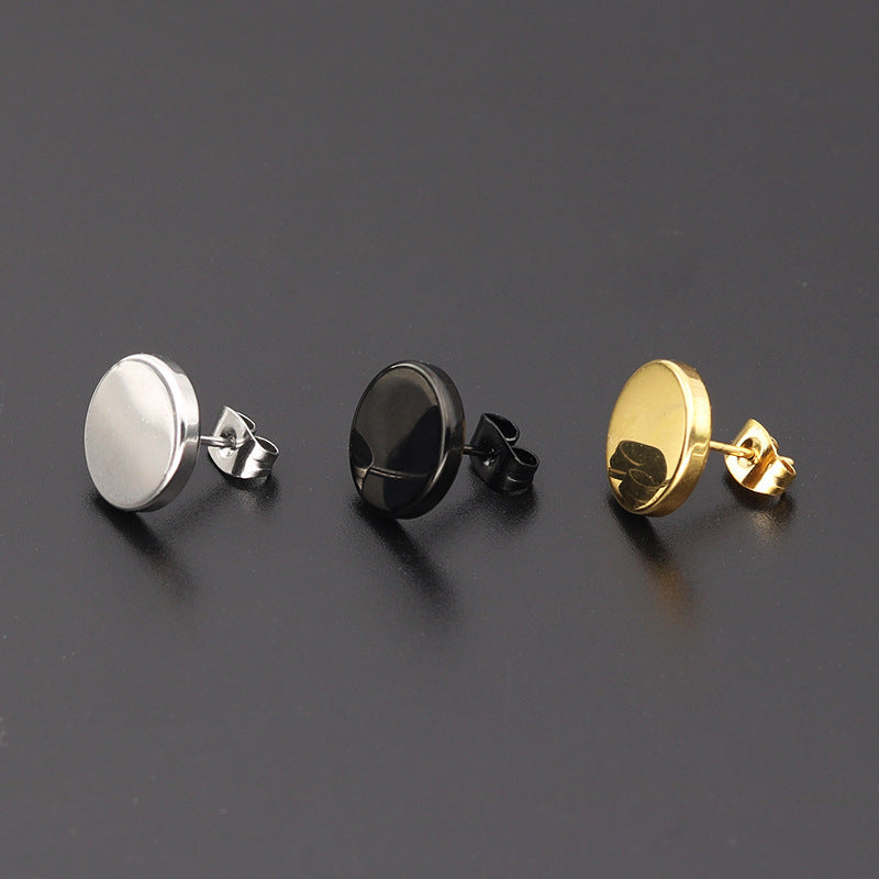 Women's & Men's Fashion Titanium Steel Round Cake For Thin Needle Barbell Earrings