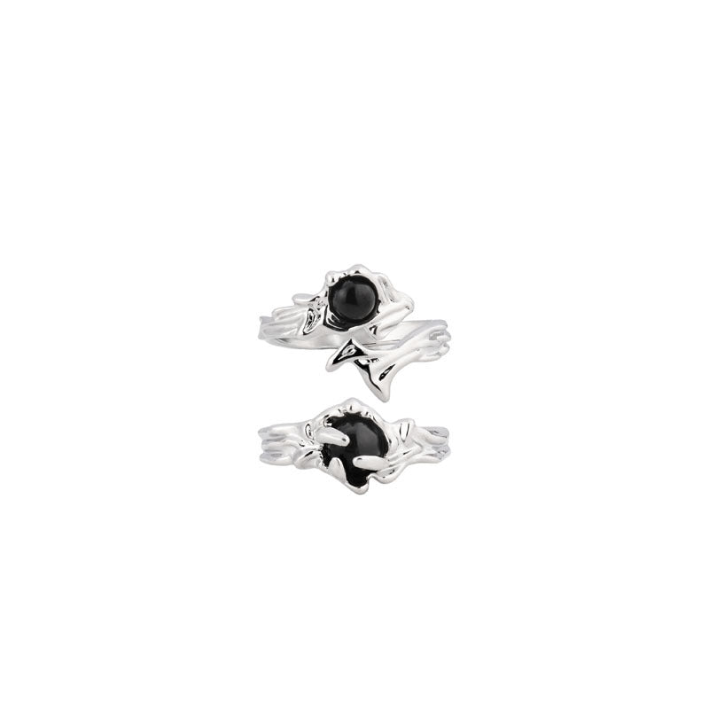 Black Stone Thorn Open Female Fashion Rings