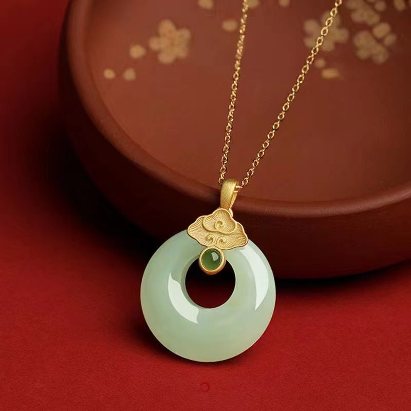 Fade Chinese Style Lucky String With Beads Lady Jade Peace Necklace