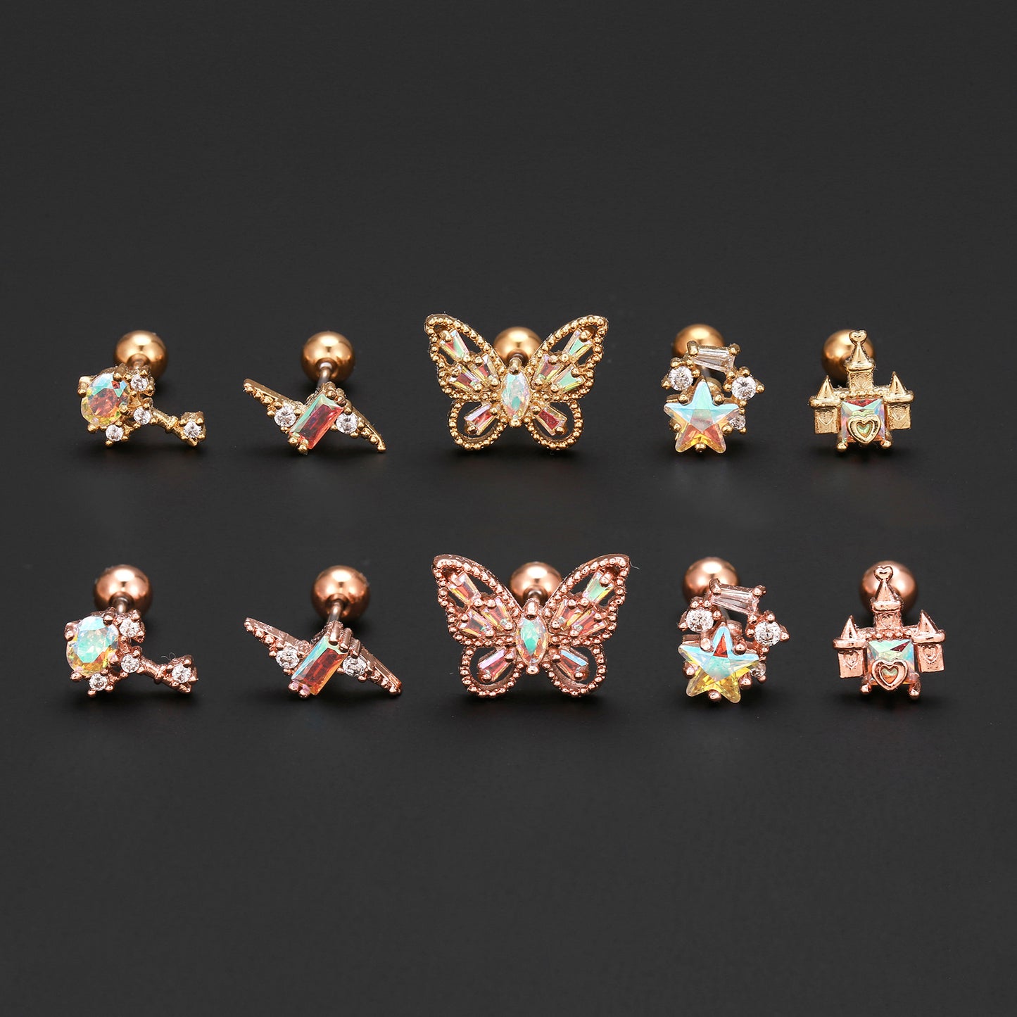 Stainless Steel Piercing Ear Zircon Animal Butterfly Screw Twist Earrings