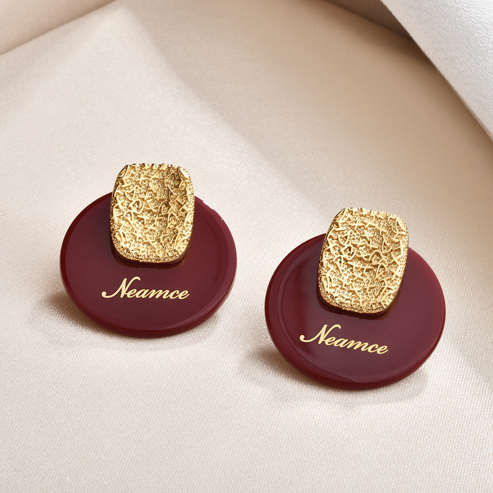 Retro English Letters Round French Fashionable Earrings