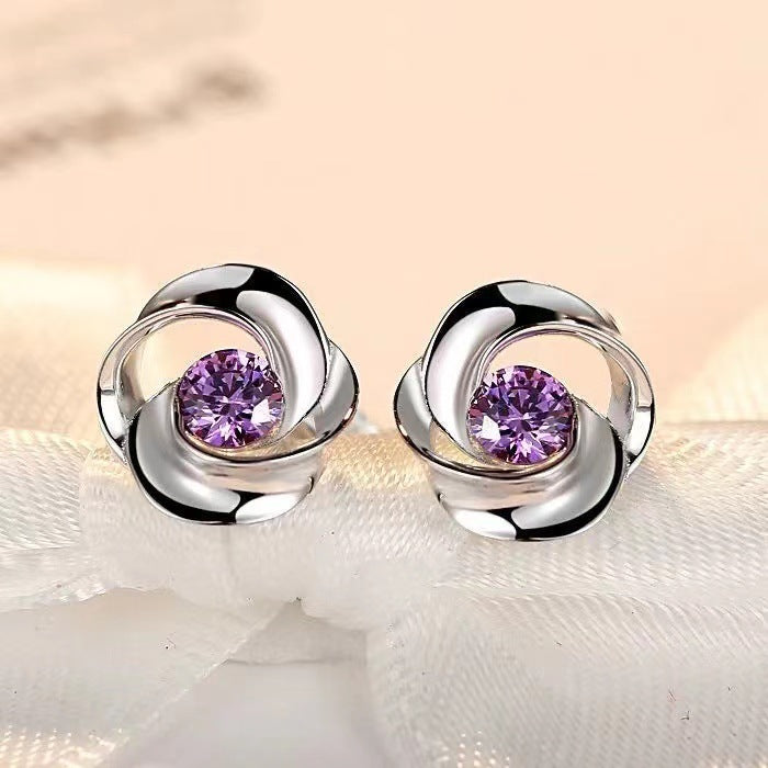 Women's Temperament Korean Style Simple Diamond Rose Earrings