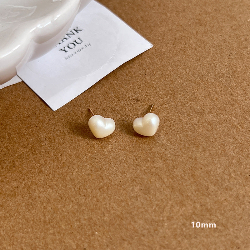 Women's Sier Needle Heart Pearl Fashionable Ear Earrings