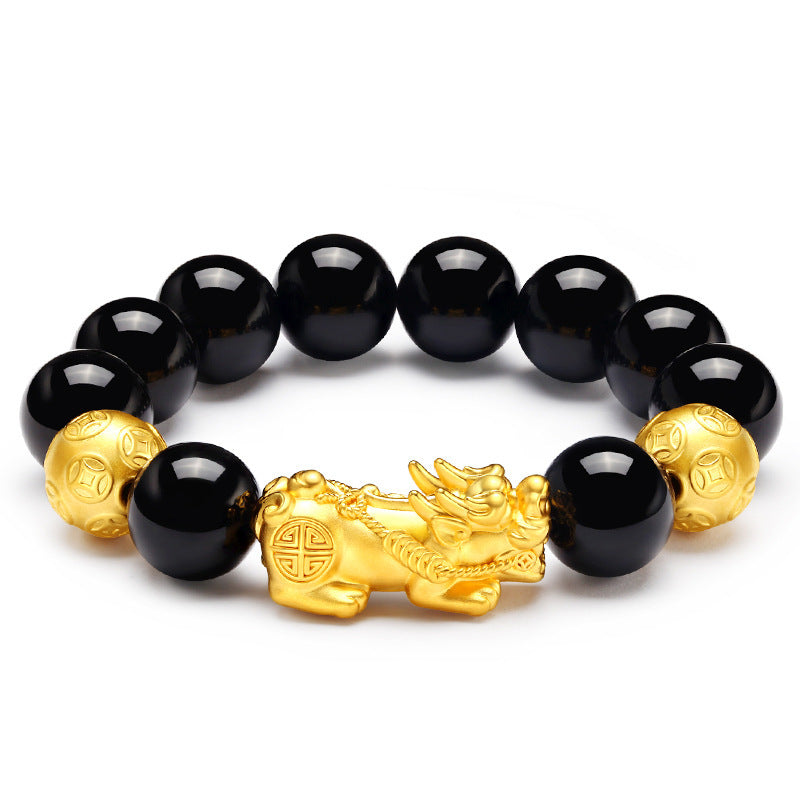 Men's Gold Obsidian Pi Plated Stall Temple Bracelets