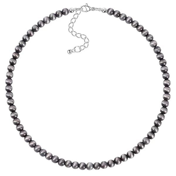Women's & Men's Brushed Tin Round Beads Navajo Western Style Double Necklaces