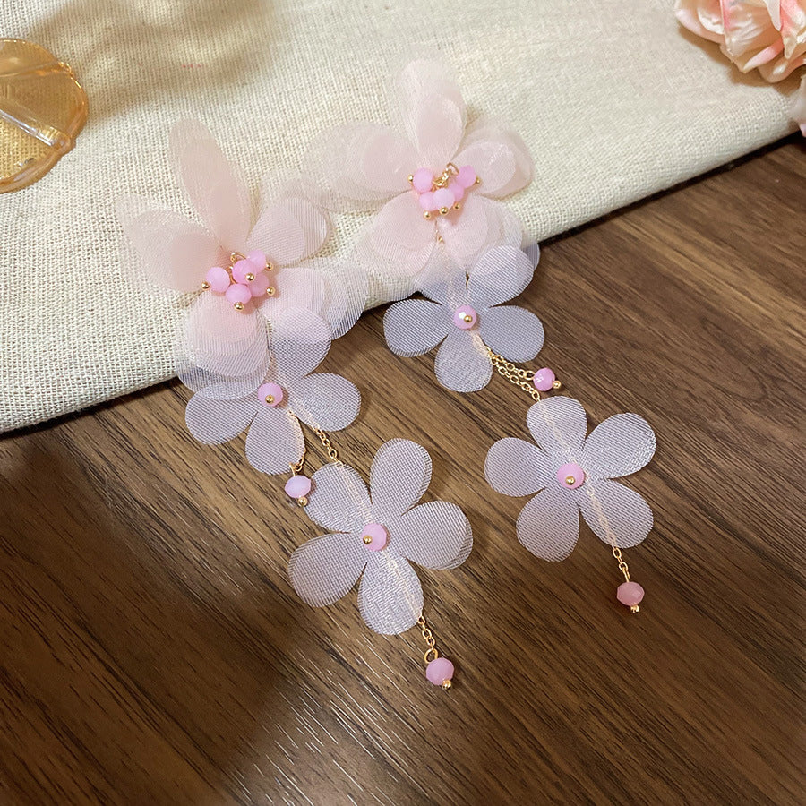 Women's Bead Flower Tassel Light Luxury High-grade Vacation Style Earrings