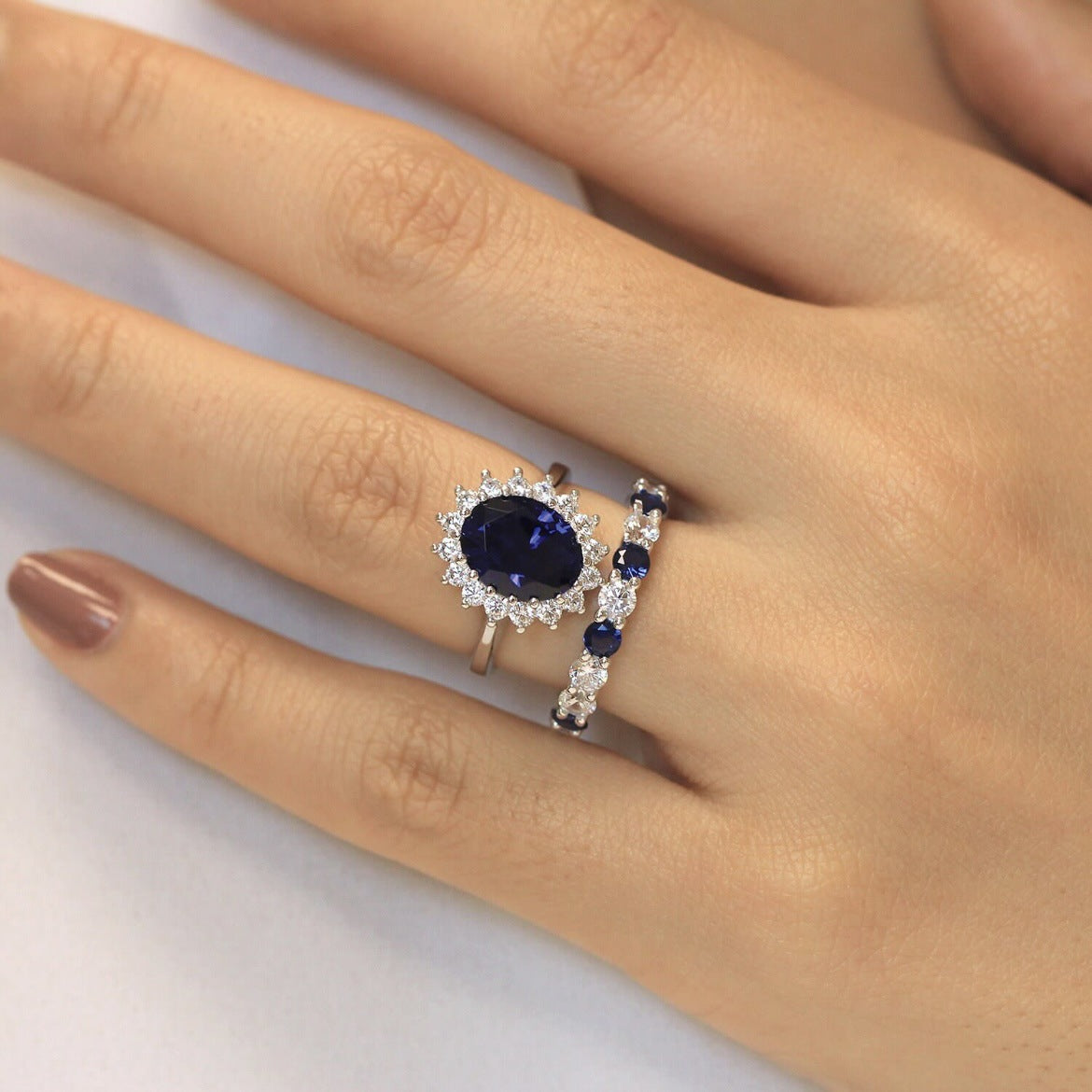 Classic Popular Women's Sapphire Couple Niche Ring