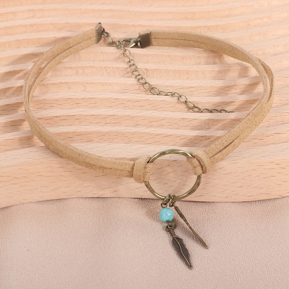 Women's Geometric Round Loop Veet Leaves Turquoise Double Layer For Neck Collar