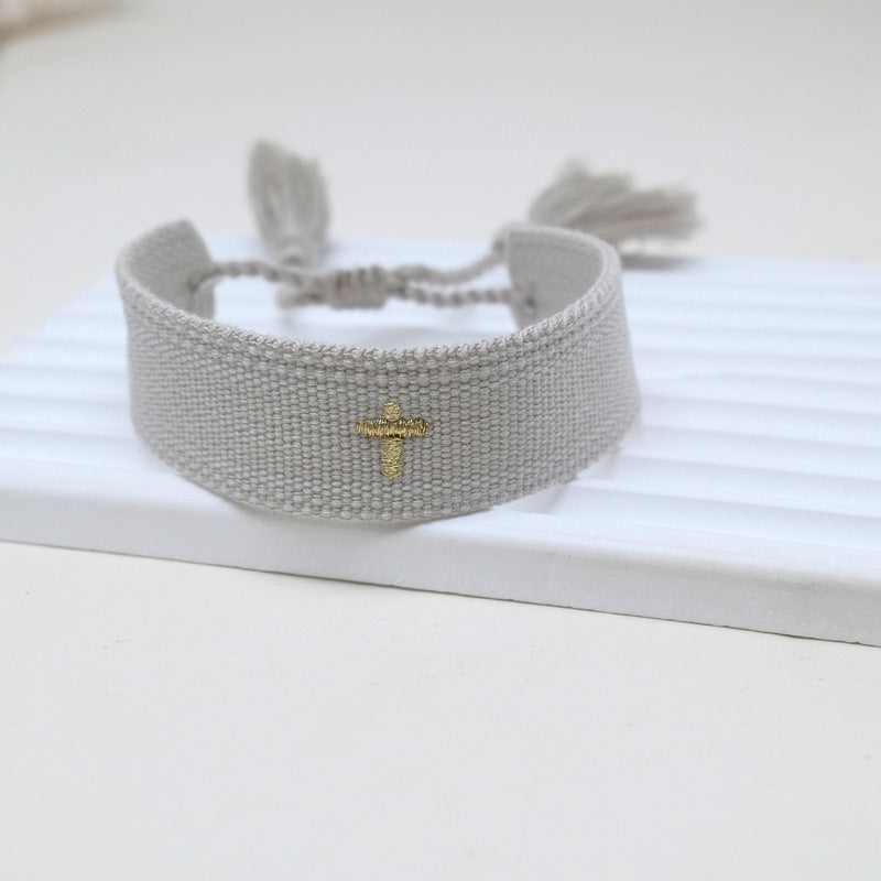 Embroidery Letter Cross Woven Bohemian Ethnic Style Bracelet