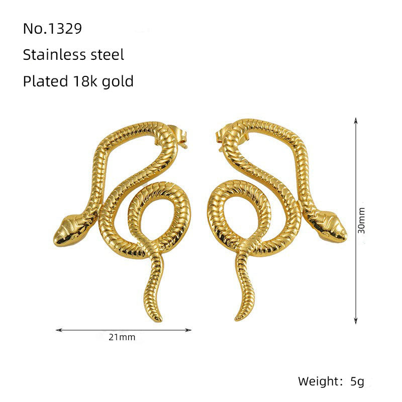 Women's Stainless Steel Snake For Exaggerated Personalized Gold Earrings