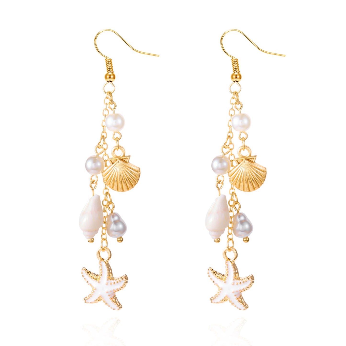 Fresh Conch Starfish Long Tassel Ear Hook Female Niche Earrings