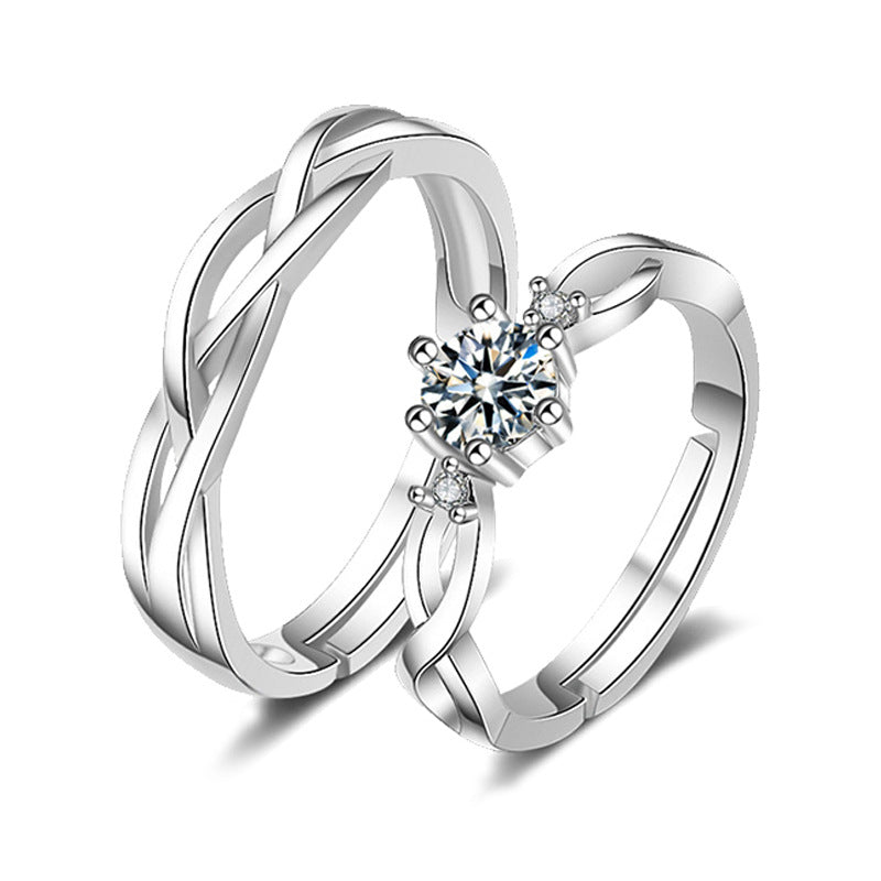 Women's & Men's Couple Moissanite Sier Simple Personality Winding Rings